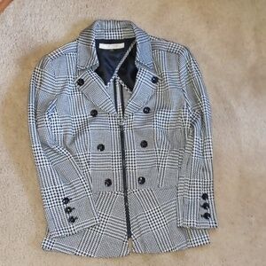 Tahari zipper houndstooth black white jacket size 8